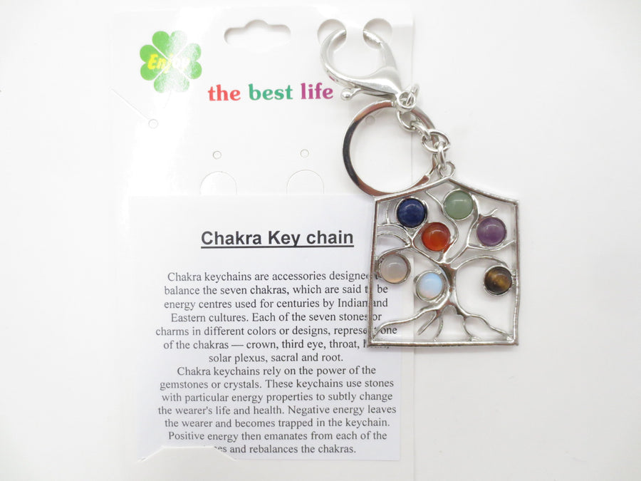 Wholesale Metal Chakra Tree of Life Keychain with 7 Gemstones