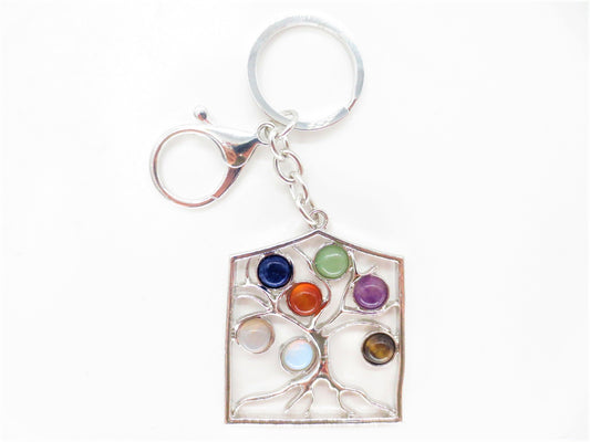 Groothandel Metaal Chakra Tree of Life Sleutelhanger met 7 Edelstenen