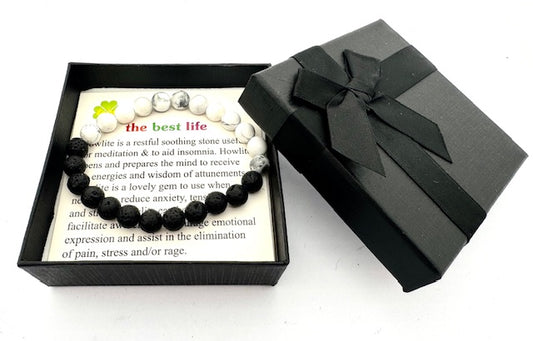 8 mm Howliet en Lavasteen Edelsteen Armband – Cadeaudoos Inclusief