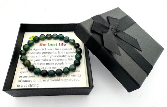 8 mm Mos Agaat Edelsteen Armband – Cadeaudoos Inclusief