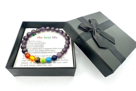 8mm 7-Chakra Amethist Edelsteen Armband – Inclusief Cadeaubox