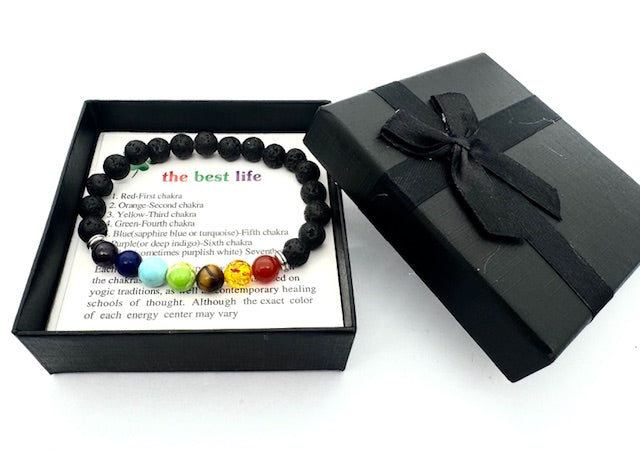 8mm 7-Chakra Lavasteen Edelsteen Armband – Inclusief Cadeaubox