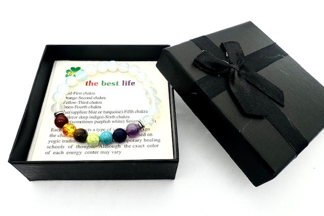 8mm 7-Chakra Opaal Edelsteen Armband – Inclusief Cadeaubox