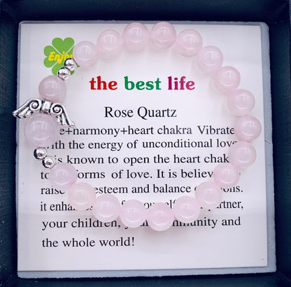 8mm Engelarmband met doosje - Rozenkwarts