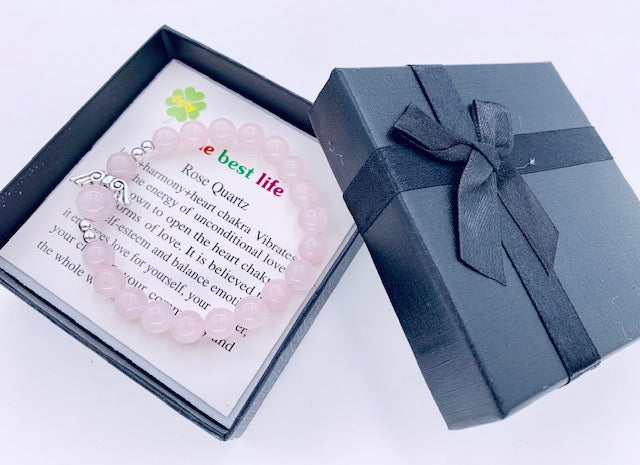 8mm Engelarmband met doosje - Rozenkwarts