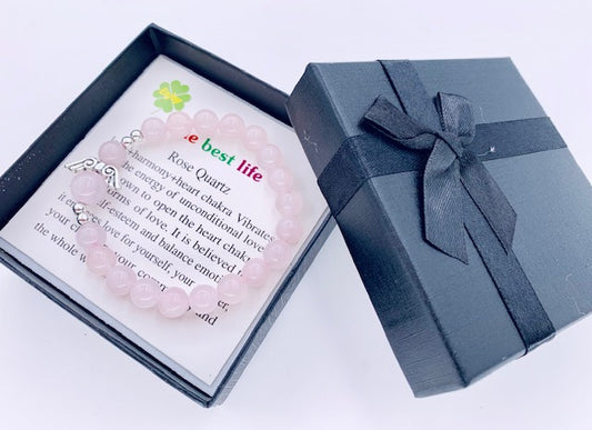 8mm Engelarmband met doosje - Rozenkwarts