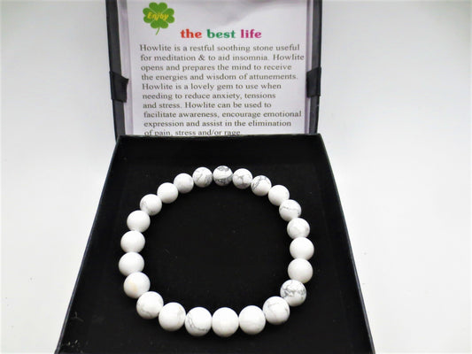 8 mm Witte Howliet Edelsteen Armband – Cadeaudoos Inclusief