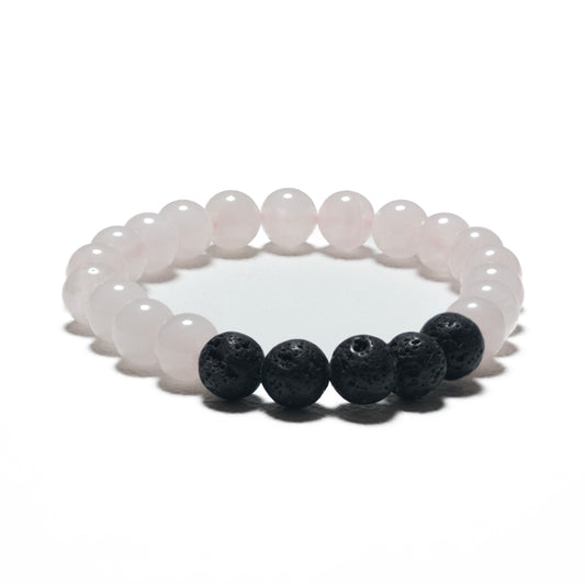 8mm Armband zonder Cadeaudoos - Rozenkwarts en Lavasteen