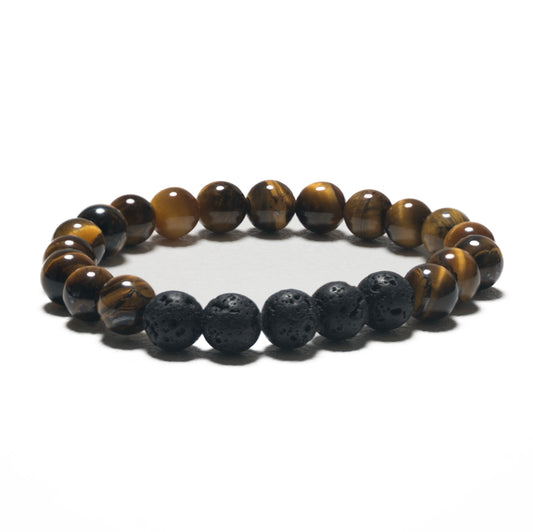 8mm Armband zonder Cadeaudoos - Tijgeroog en Lavasteen
