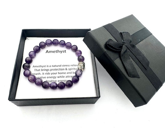 8mm Boeddha Amethist Armband – Inclusief Cadeaubox
