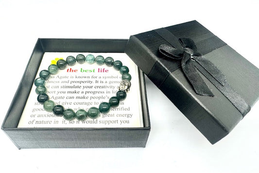 8mm Boeddha Mos Agaat Armband – Inclusief Cadeaubox