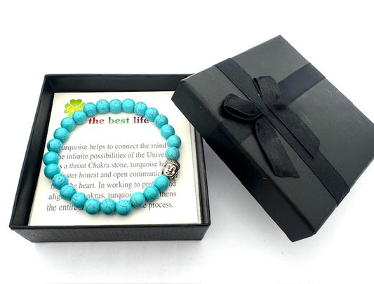 8mm Boeddha Turkoois Armband – Inclusief Cadeaubox