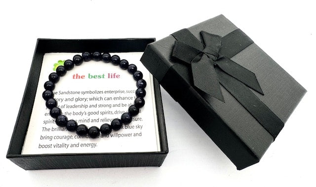 8 mm Blauwe Zandsteen Edelsteen Armband – Cadeaudoos Inclusief