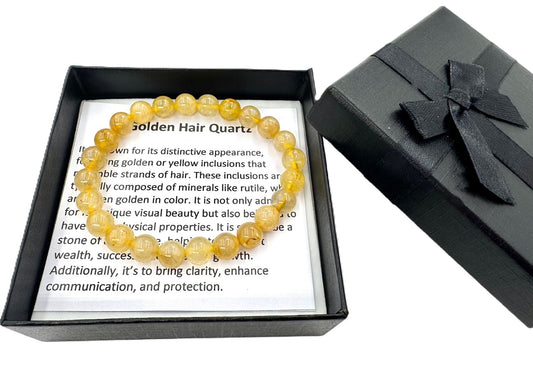 8 mm Gouden Haar Kwarts Edelsteen Armband – Cadeaudoos Inclusief