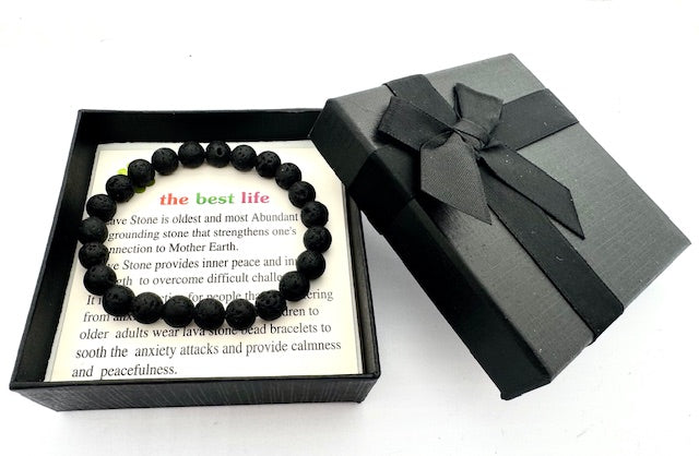 8 mm Lavasteen Edelsteen Armband – Cadeaudoos Inclusief