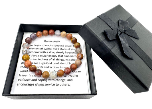 8 mm Oceaan Jaspis Edelsteen Armband – Cadeaudoos Inclusief