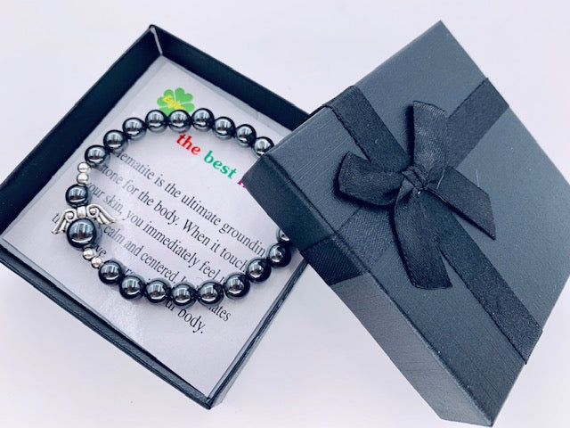 8mm Engelen Armband met Doos - Hematiet