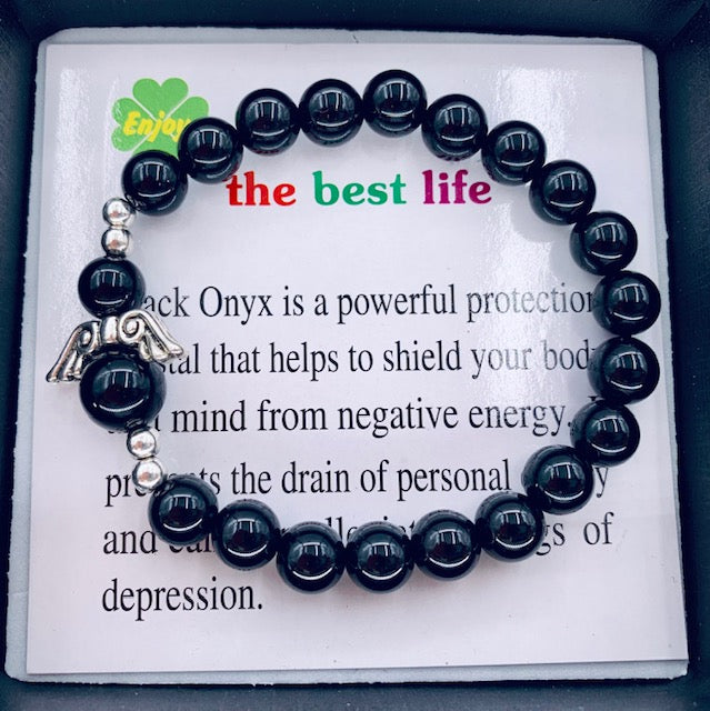 8mm Engelen Armband met Doos - Onyx