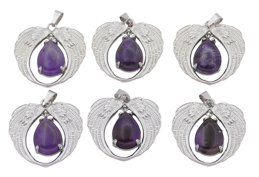 Amethist Hanger met Engelenvleugels (Set van 6 Stuks)