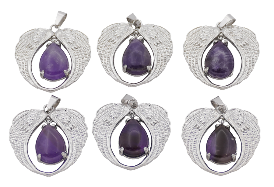 Amethist Hanger met Engelenvleugels (Set van 6 Stuks)