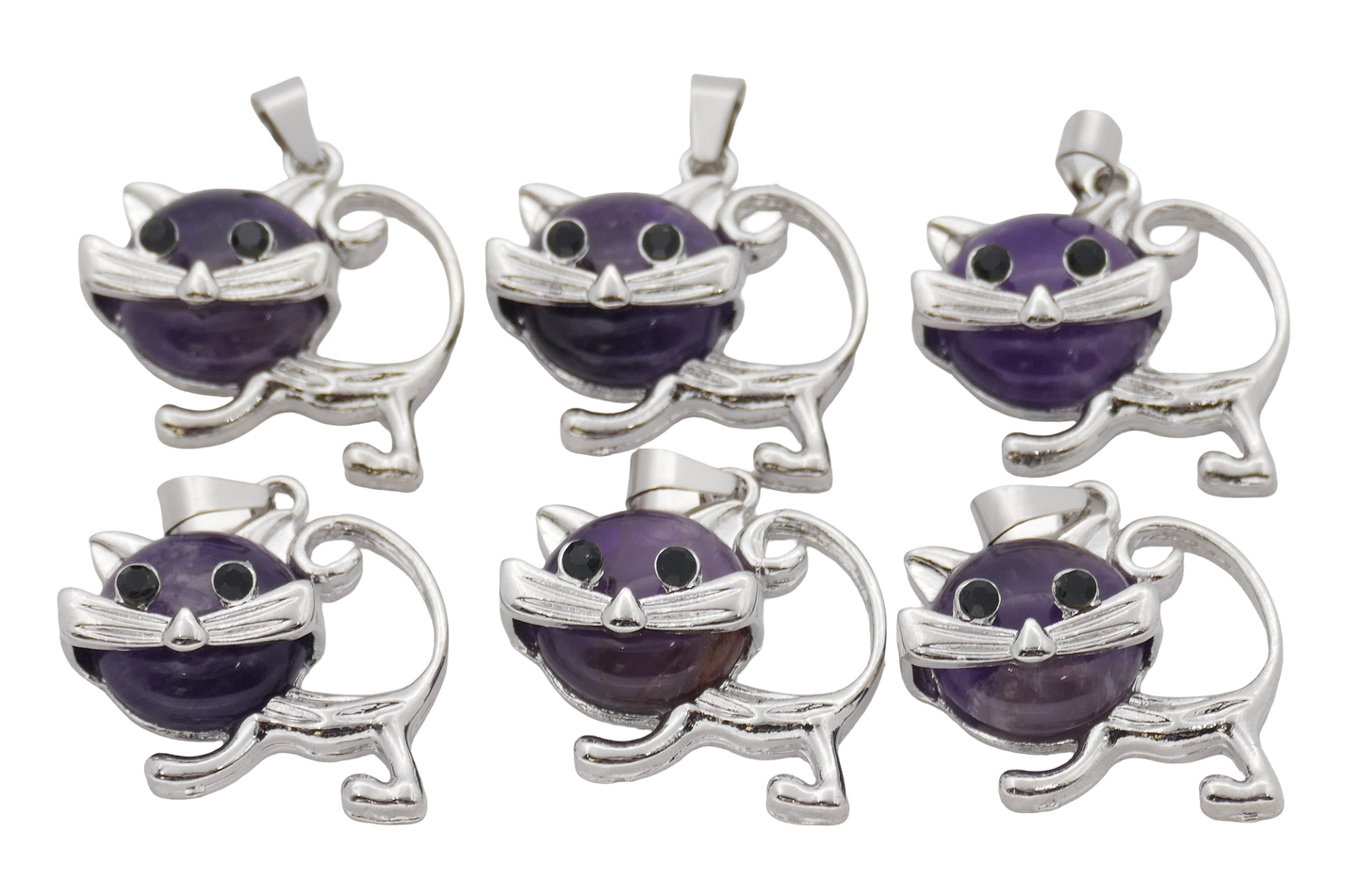 Amethist Kat Edelsteen Hangers (Set van 6 Stuks)