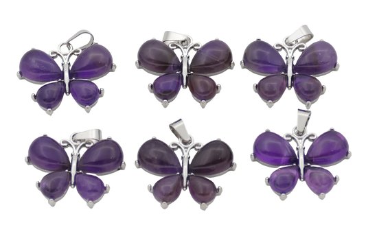 Amethist Vlinder Edelsteen Hangers (Set van 6 Stuks)