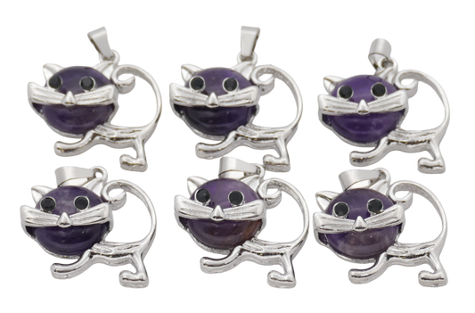 Amethist Katzen-Anhänger aus Edelstein (Set met 6 Stück)