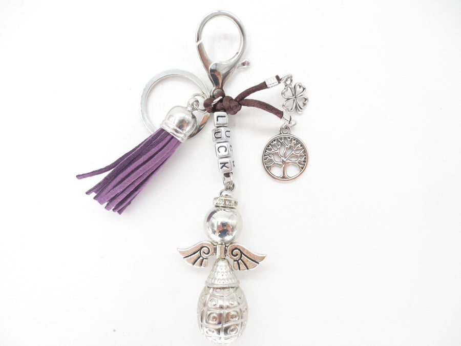 Paarse "LUCK" Angel Sleutelhanger met Tassel