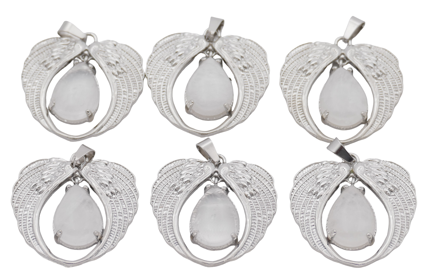 Bergkristal Hanger met Engelenvleugels (Set van 6 Stuks)