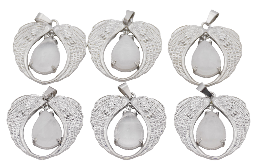 Bergkristal Hanger met Engelenvleugels (Set van 6 Stuks)