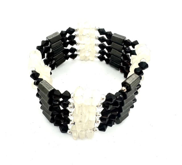 Bergkristal Magnetisch Wikkelarmband met Zwarte Kralen