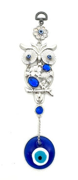 Blauwe Boze Oog Hanger met Uil, Set van 3