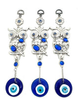 Blauwe Boze Oog Hanger met Uil, Set van 3
