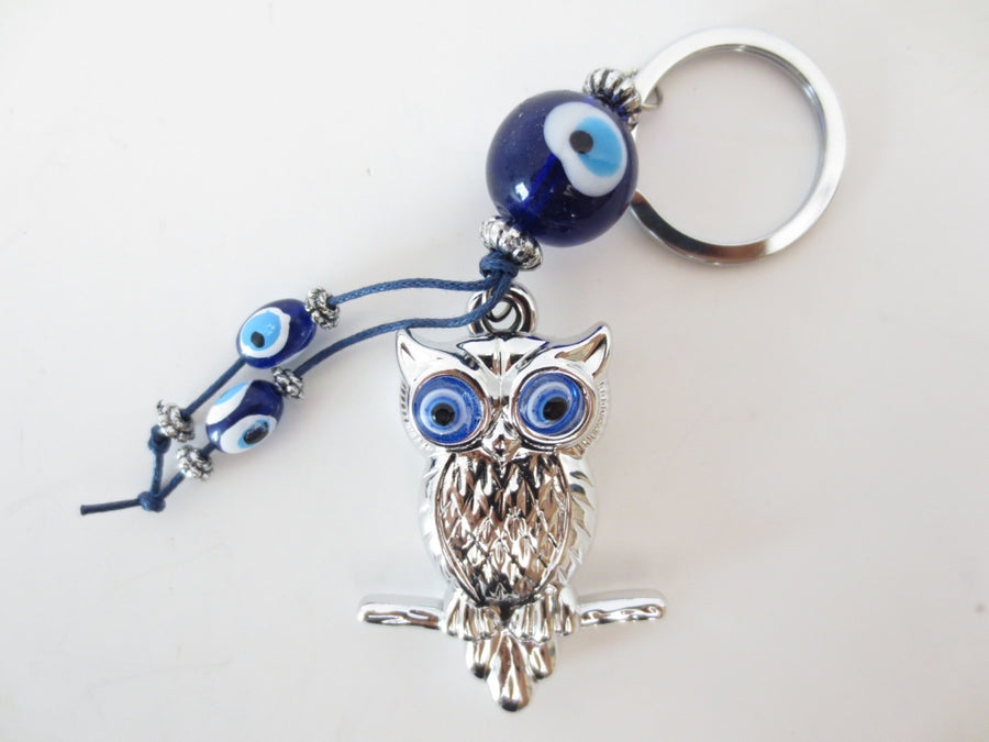 Blue Evil Eye Keychain with Owl Set of 6