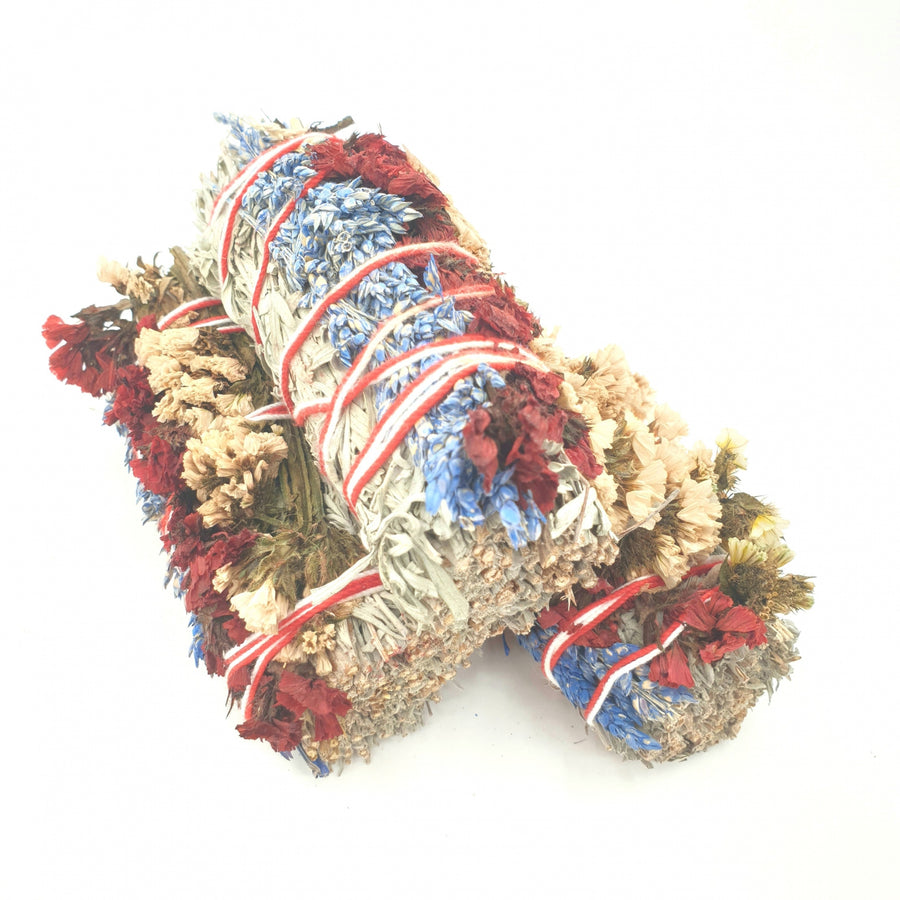 Blue Sage, Statice Sinuata &amp; Sorghum Smudge Stick Bundle 12 cm (3 x 40 - 50 Grams)[CF-17]