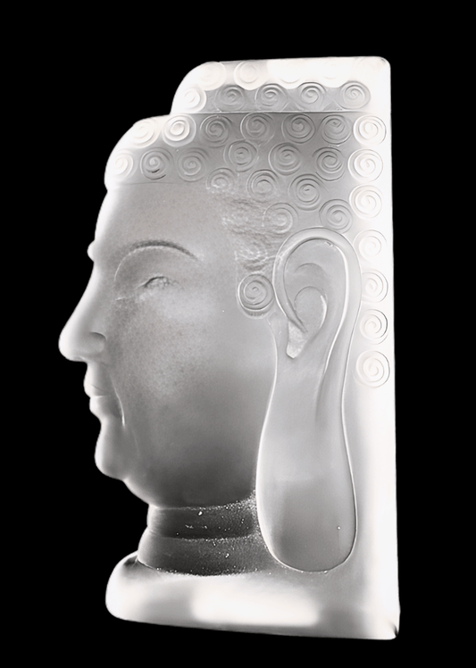 Boeddha-hoofd van kristalglas, mat – 17 cm