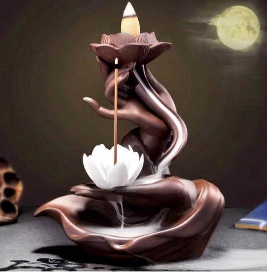 Brander Handen met Bloem en Lotus - Backflow Wierookhouder