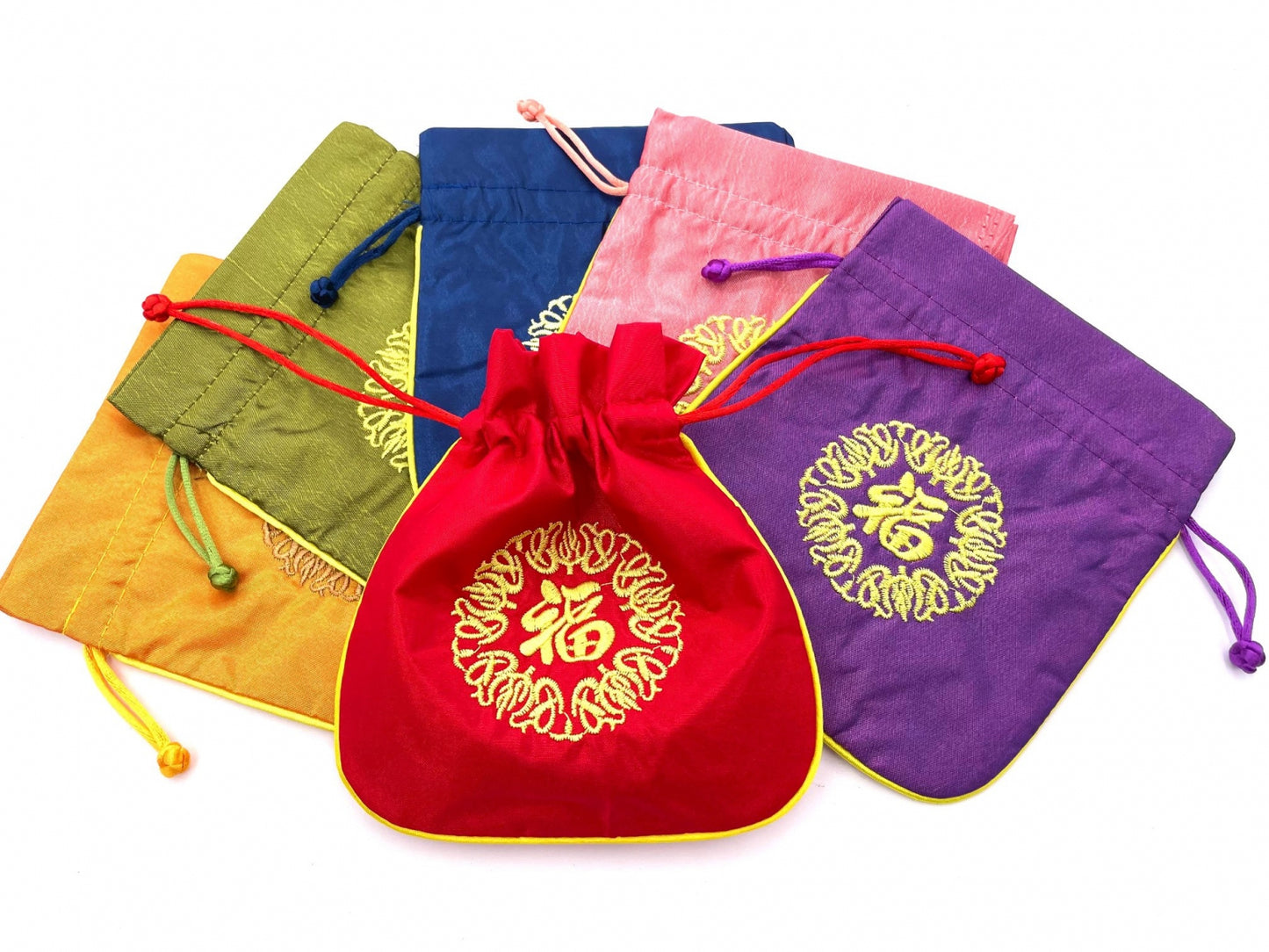 Brokatbeutel met 'Fu'-Glckszeichen (12 Stck)