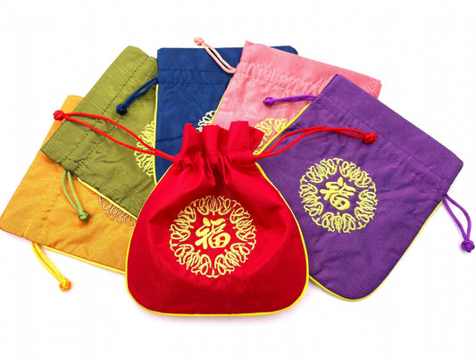 Brokatbeutel met 'Fu'-Glckszeichen (12 Stck)
