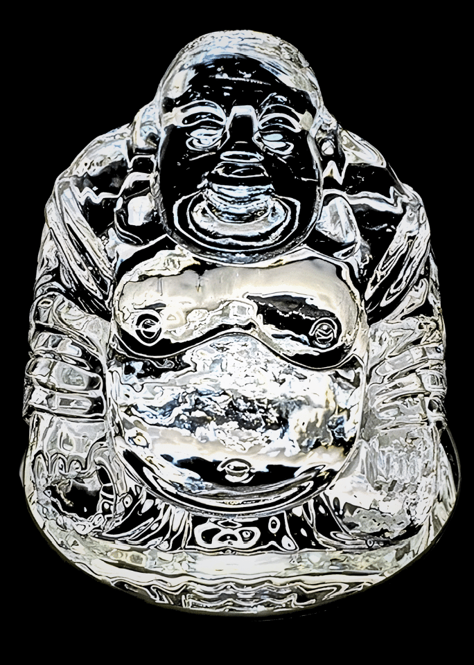 Chinese Happy Boeddha van kristalglas met ketting – 8 cm