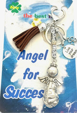 Donkerbruine "SUCCESS" Angel Sleutelhanger met Tassel