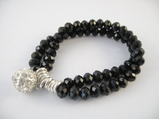 Armband met Zwarte Kristallen Kralen - Meerkleurige Mode-Sieraden met Strassaccent