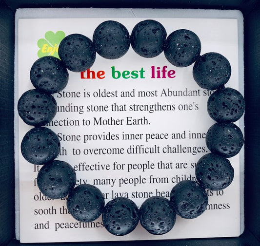 12 mm Edelsteen Armband met Cadeau Doos - Lavasteen