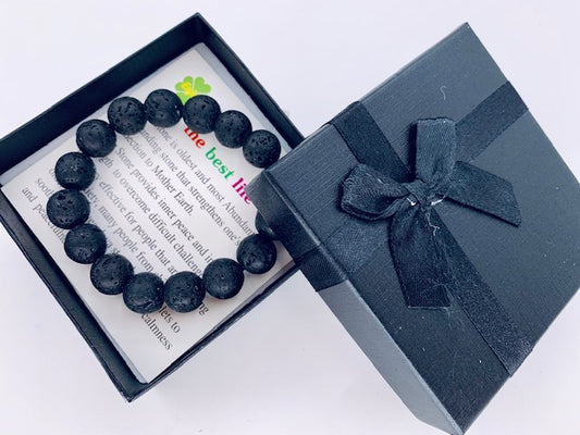 12 mm Edelsteen Armband met Cadeau Doos - Lavasteen