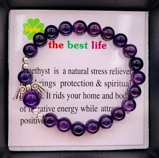 8mm Engelen Armband met Doos - Amethist