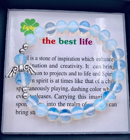 8mm Engelen Armband met Doos - Opaal