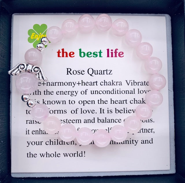 8mm Engelen Armband met Doos - Rozenkwarts