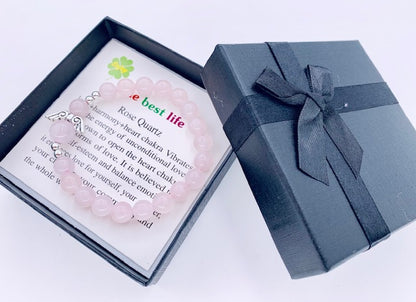 8mm Engelen Armband met Doos - Rozenkwarts