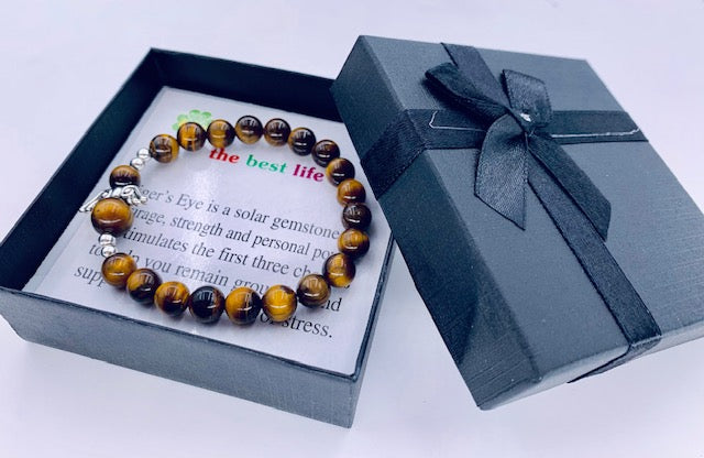 8mm Engelen Armband met Doos - Tijgeroog