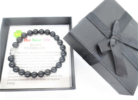 8mm Boeddha Zwarte Toermalijn Armband – Inclusief Cadeaubox